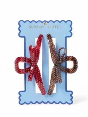 NWT ⚜️❤️⚜️ Sunday State Red & Brown Polka Dot Bow Hair Claw Clips Set of 2